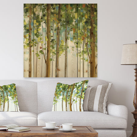 Green Forest Study - Modern Farmhouse Print on Natural Pine Wood