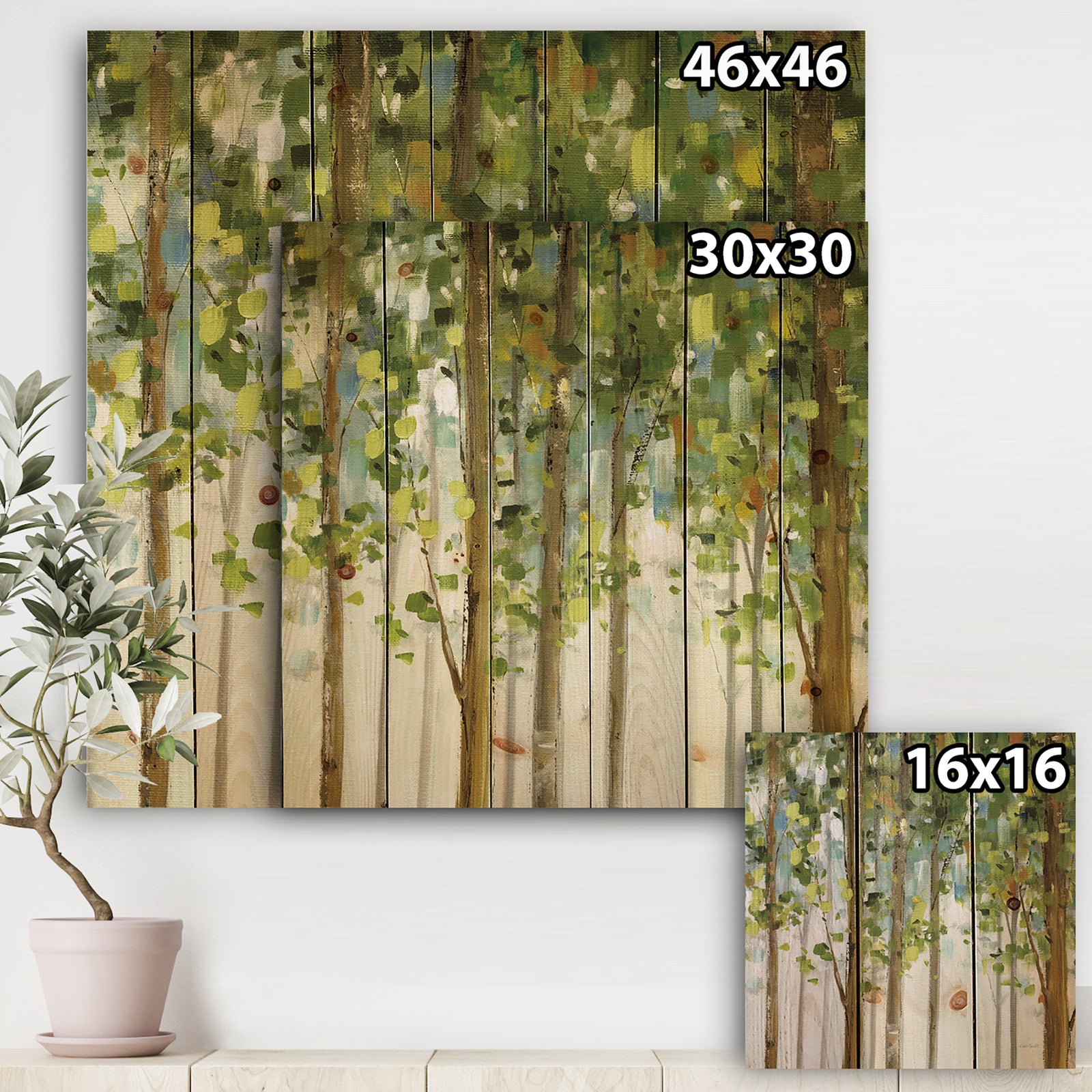 Green Forest Study - Modern Farmhouse Print on Natural Pine Wood