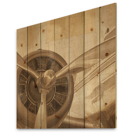 Retro Airplanes Sepia - Vintage Transportation Print on Natural Pine Wood