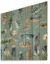 Indigold Feathers Turquoise Pattern - Floral Print on Natural Pine Wood