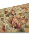 Romantic Dark Rose Blossing Flowers - Floral Print on Natural Pine Wood
