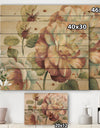 Romantic Dark Rose Blossing Flowers - Floral Print on Natural Pine Wood