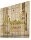 White Chardonnay Wine Bottles - Food and Beverage Print on Natural Pine Wood