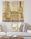 White Chardonnay Wine Bottles - Food and Beverage Print on Natural Pine Wood