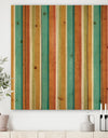 Blue, Green and Orange Vertical Abstract Stripes - Mid-Century Modern Print on Natural Pine Wood