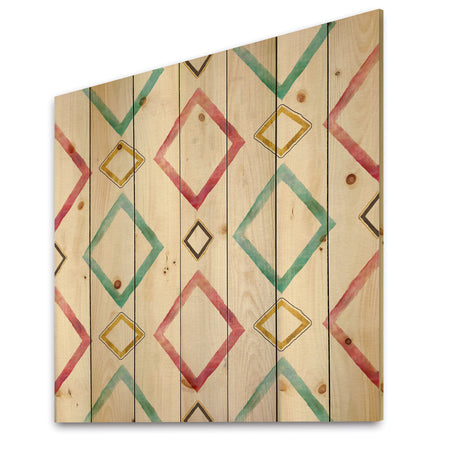 Gilded Red and Blue Diamonds - Transitional Print on Natural Pine Wood
