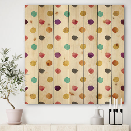 Orange Blue and Purple Polka Dot Pattern - Transitional Print on Natural Pine Wood