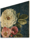 White and Pink Damask Rose Flowers - Farmhouse Print on Natural Pine Wood