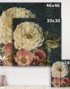 White and Pink Damask Rose Flowers - Farmhouse Print on Natural Pine Wood