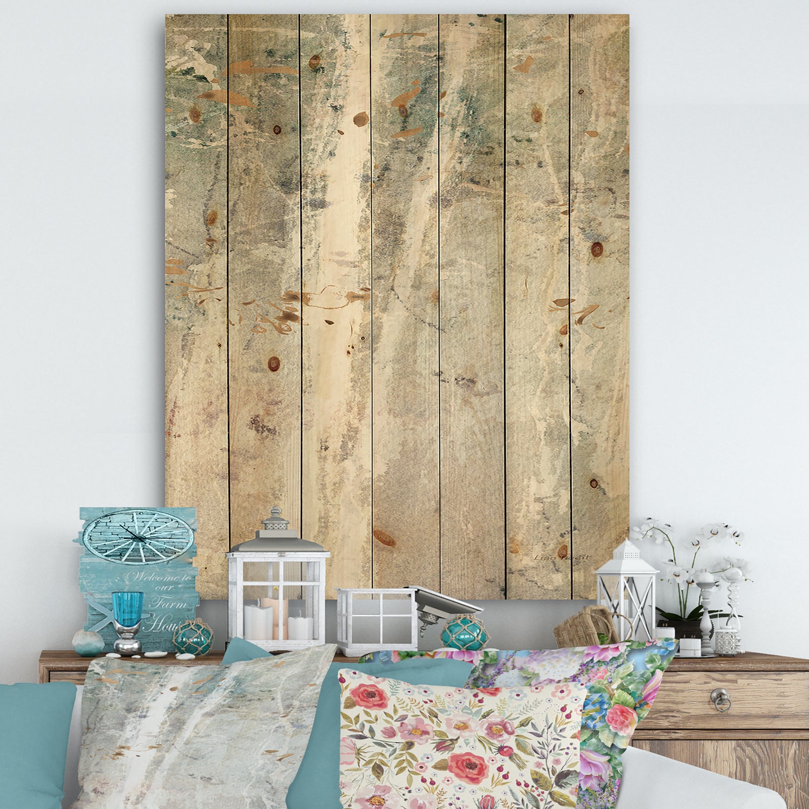 A Woodland Walk into the Forest II - Modern Farmhouse Print on Natural Pine Wood