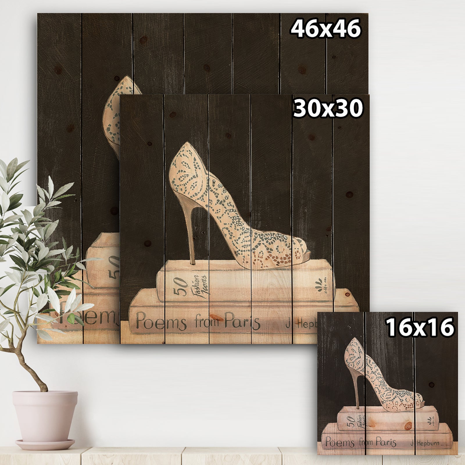 Pink Fashion & Glam high heels I - Posh & Luxe Print on Natural Pine Wood