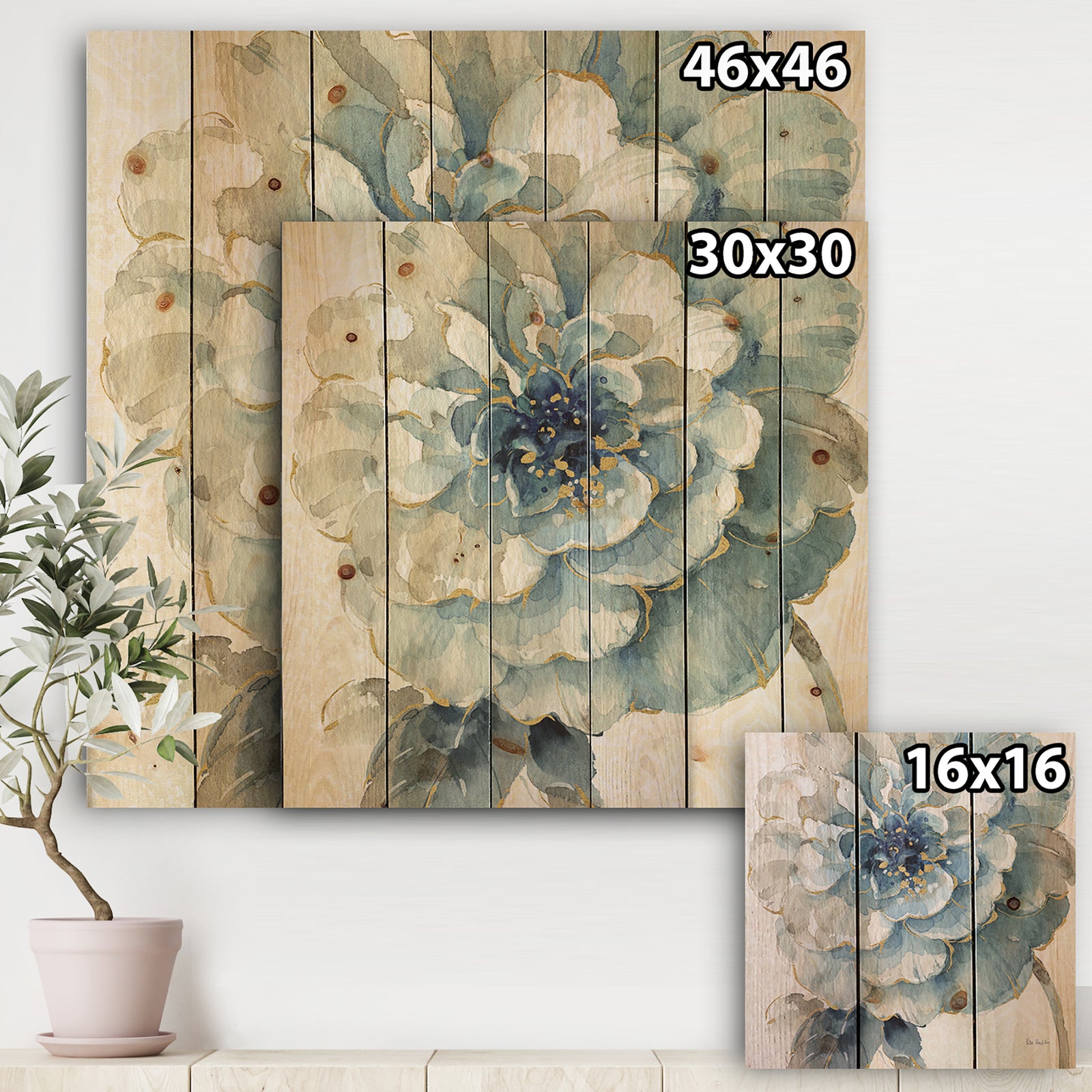 Indigold Gold Country FLower - Cottage Country Print on Natural Pine Wood