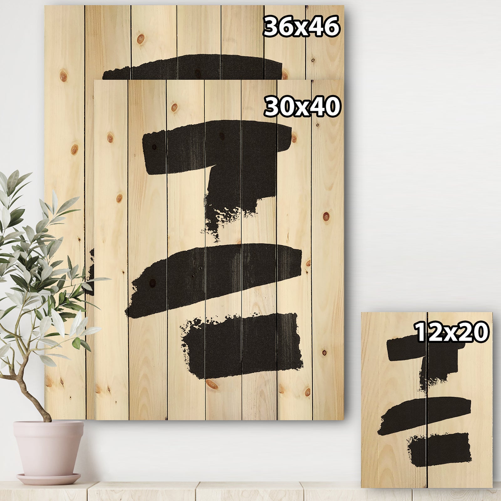 Black and White Geometric Company I - Mid-Century Modern Print on Natural Pine Wood