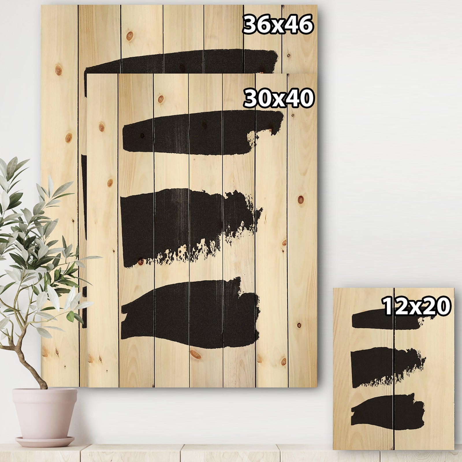 Black and White Geometric Company II - Mid-Century Modern Print on Natural Pine Wood