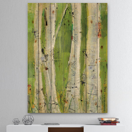 Green Birch Forest - Traditional Print on Natural Pine Wood