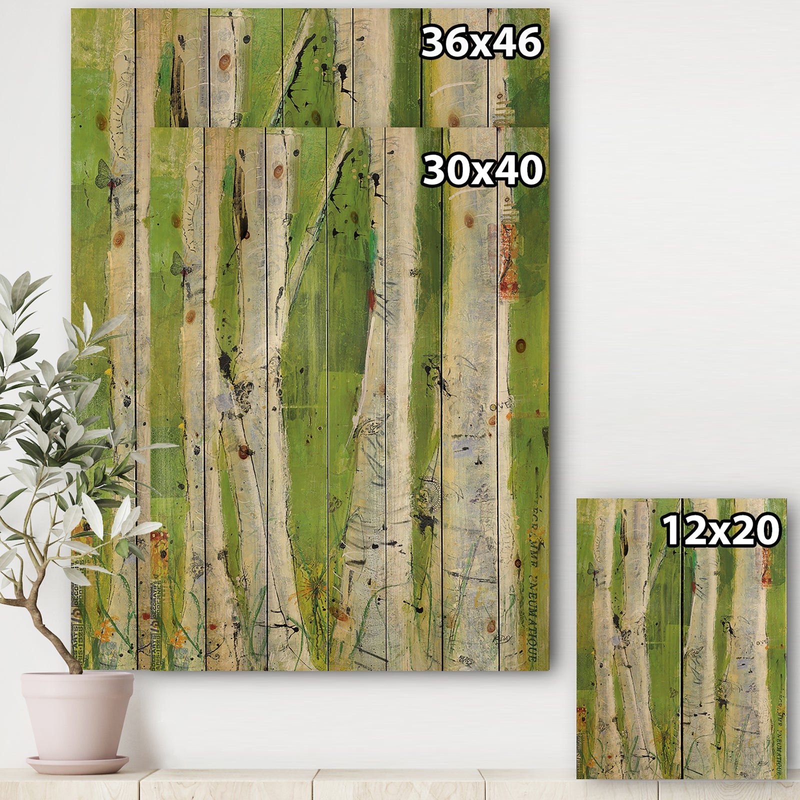 Green Birch Forest - Traditional Print on Natural Pine Wood