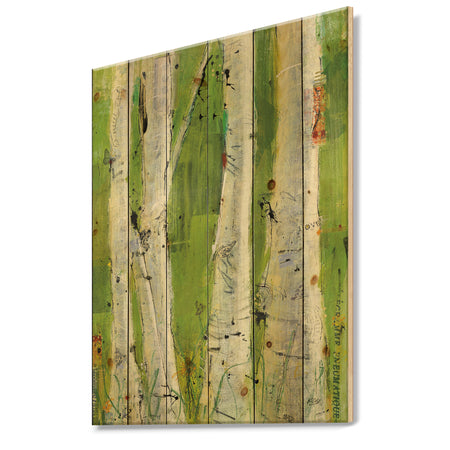 Green Birch Forest - Traditional Print on Natural Pine Wood