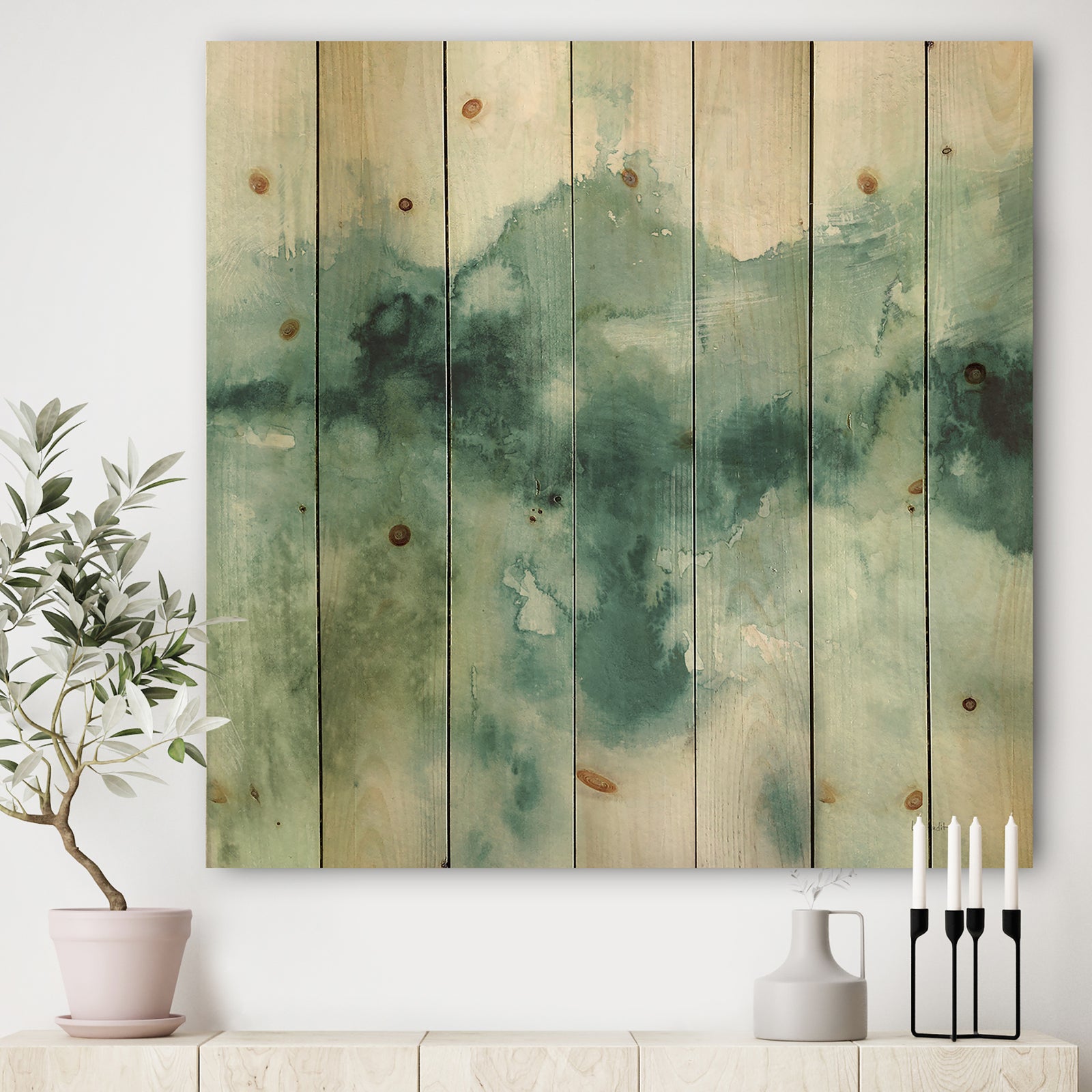 Lost into the Blue - Abstract Print on Natural Pine Wood