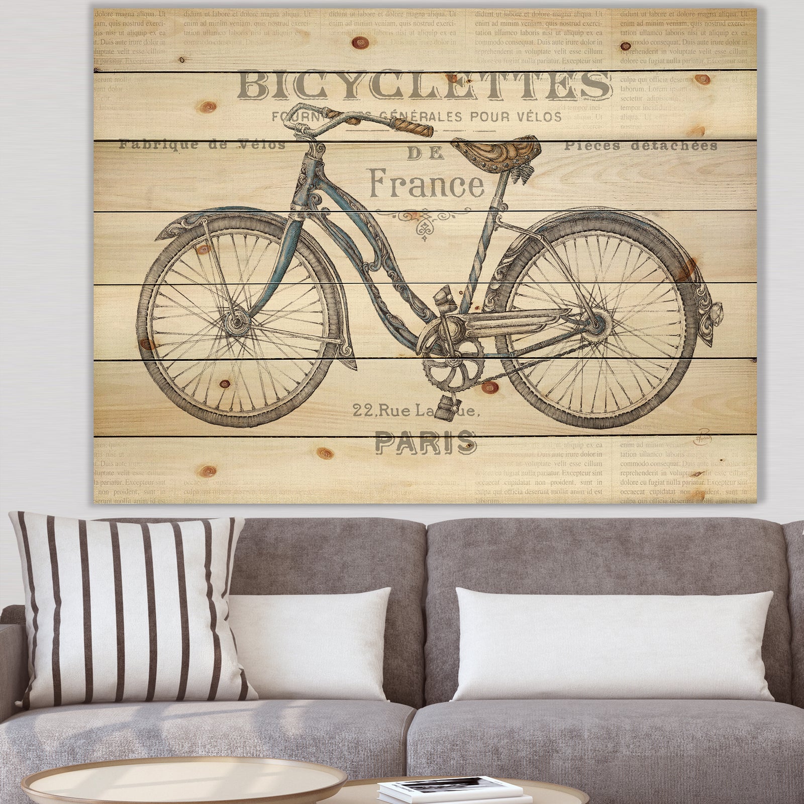 Paris France Bicycles - Vintage Transportation Print on Natural Pine Wood