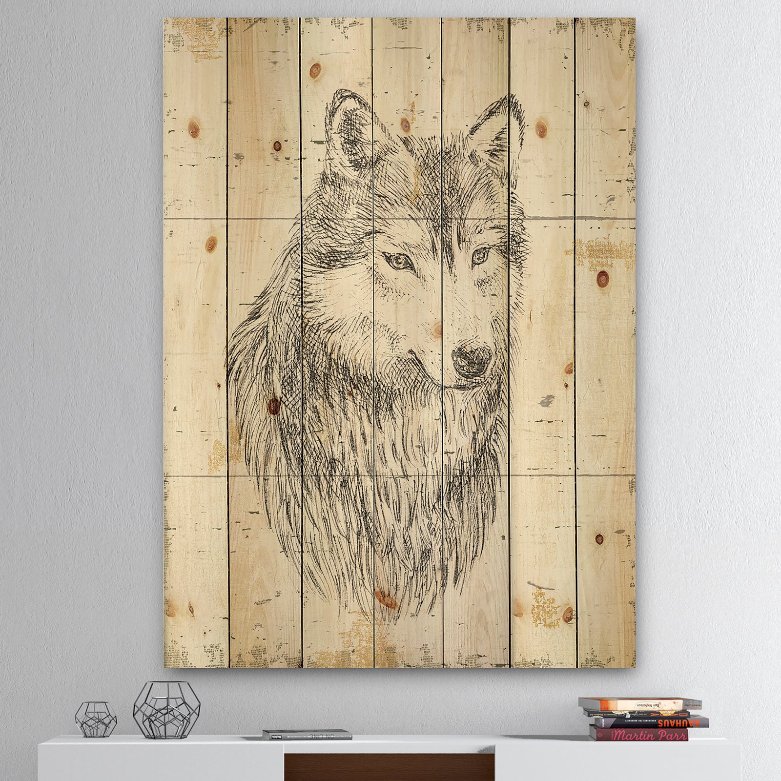 Wolf Wild and Beautiful III - Wildlife Animal Print on Natural Pine Wood