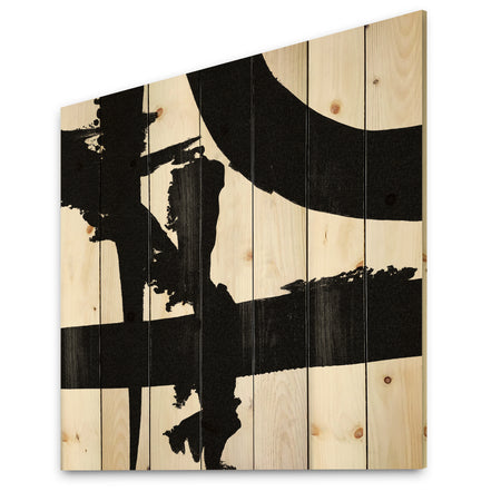 Black & White Crossing Paths I - Modern & Contemporary Print on Natural Pine Wood