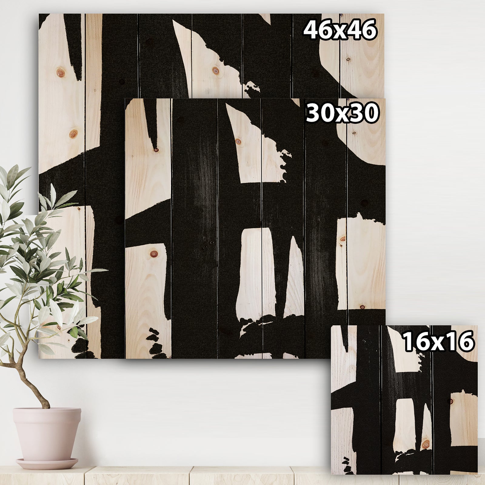 Black & White Crossing Paths II - Modern & Contemporary Print on Natural Pine Wood