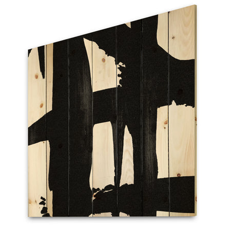 Black & White Crossing Paths II - Modern & Contemporary Print on Natural Pine Wood