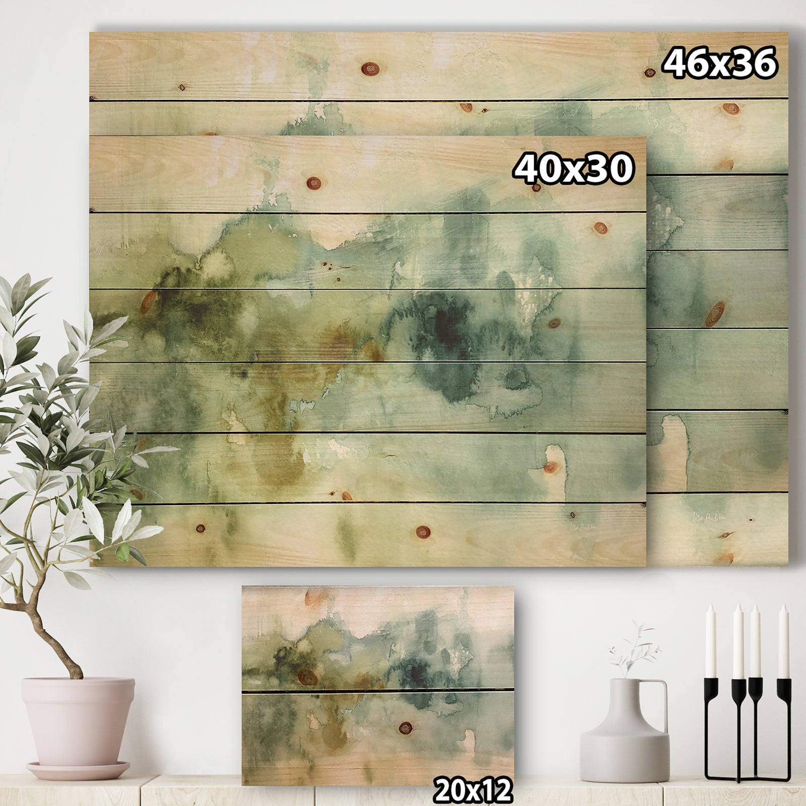 Abstract Watercolor Green House - Modern & Contemporary Print on Natural Pine Wood