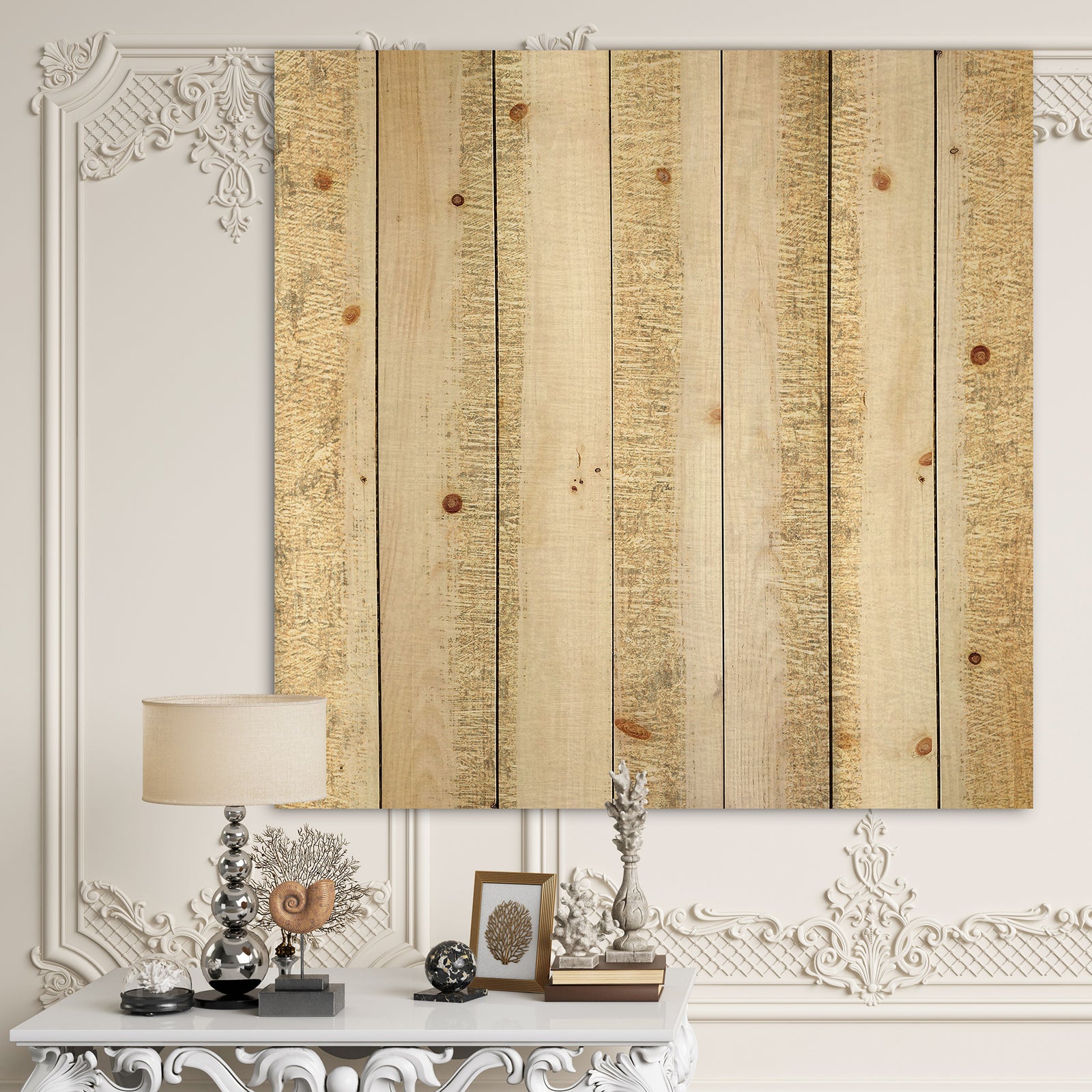 Gold Glam Stipes Pattern - Modern Glam Print on Natural Pine Wood