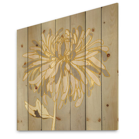 Gold Metallic Floral Garden I - Modern Glam Print on Natural Pine Wood