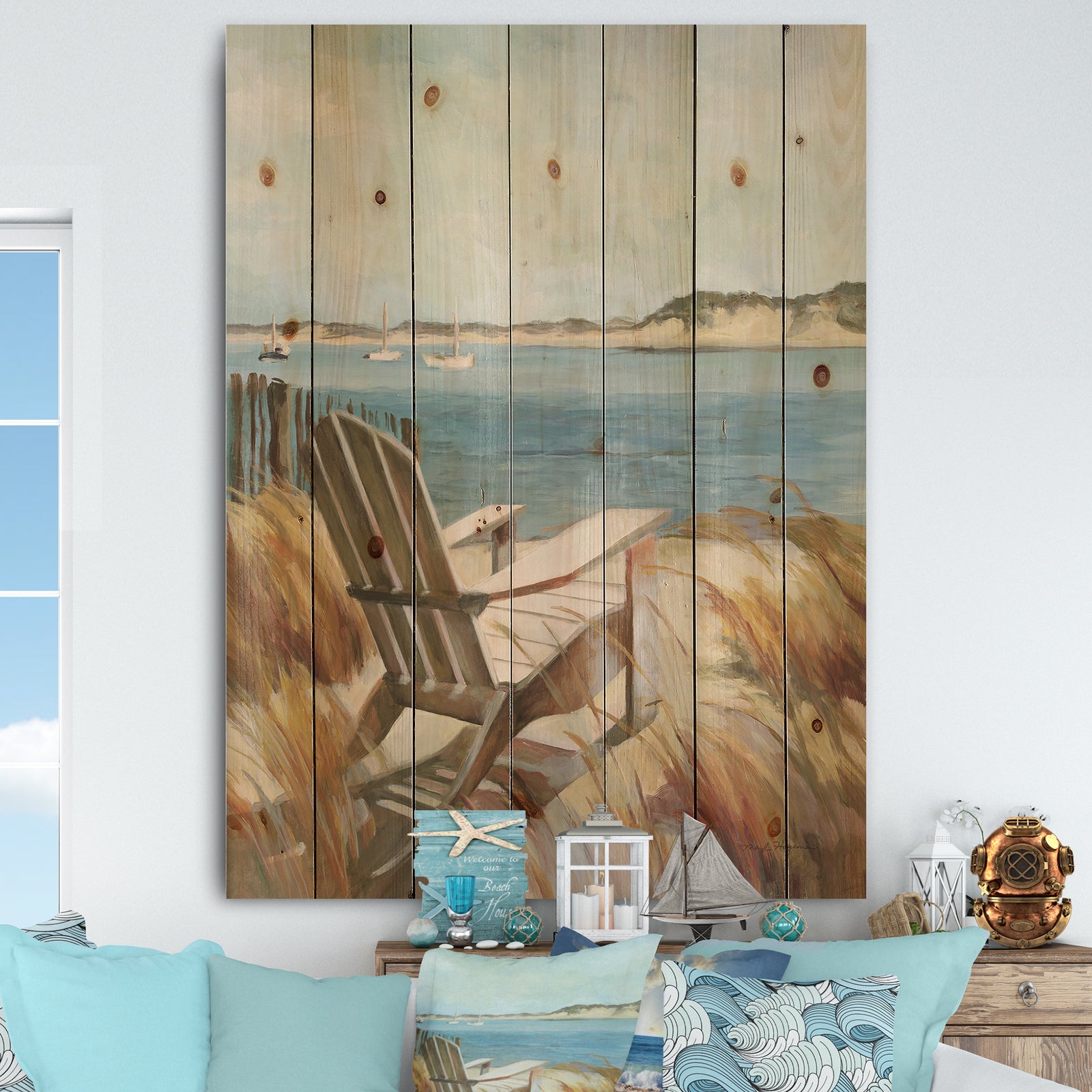 Coastal Chair Relax Beach - Nautical & Coastal Print on Natural Pine Wood