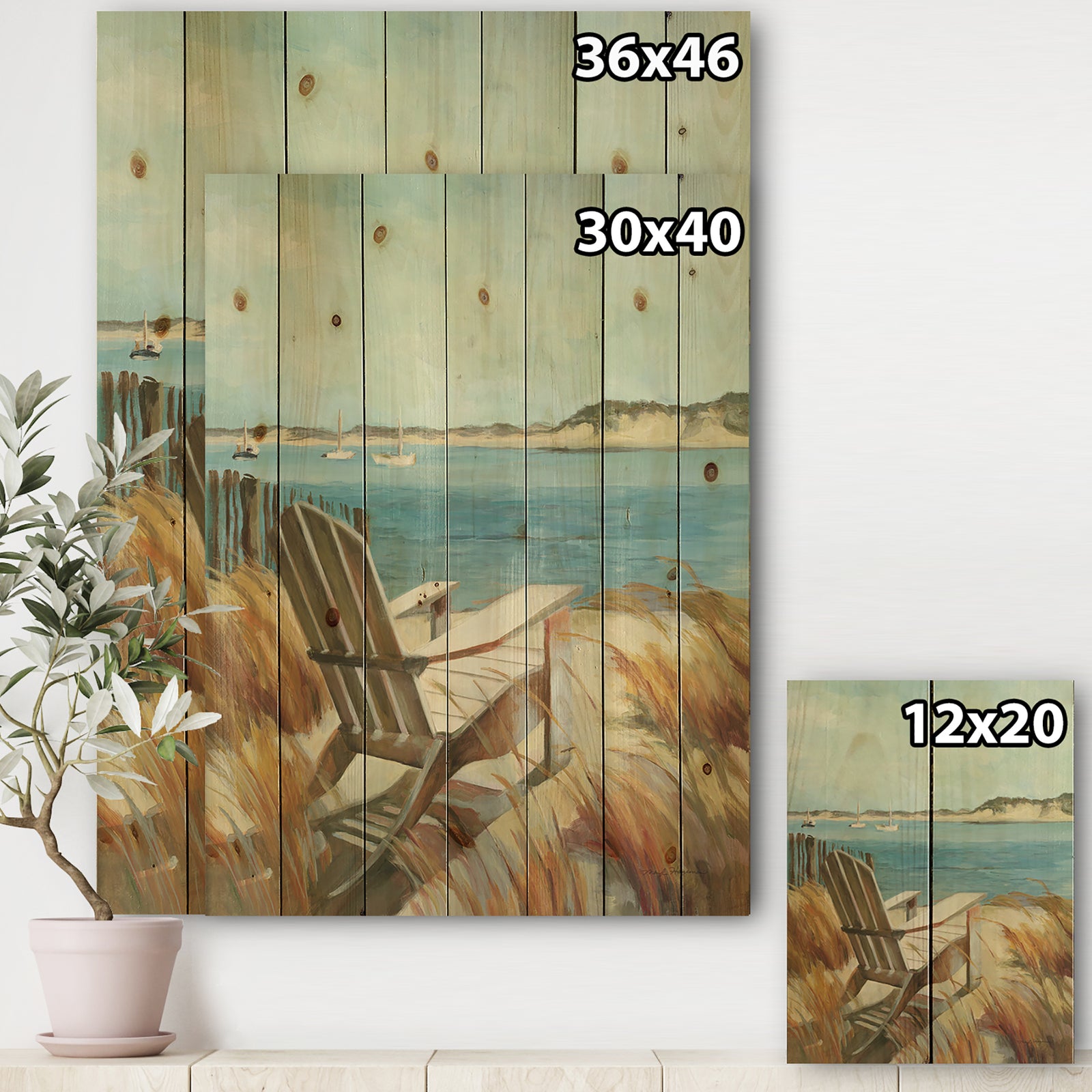 Coastal Chair Relax Beach - Nautical & Coastal Print on Natural Pine Wood