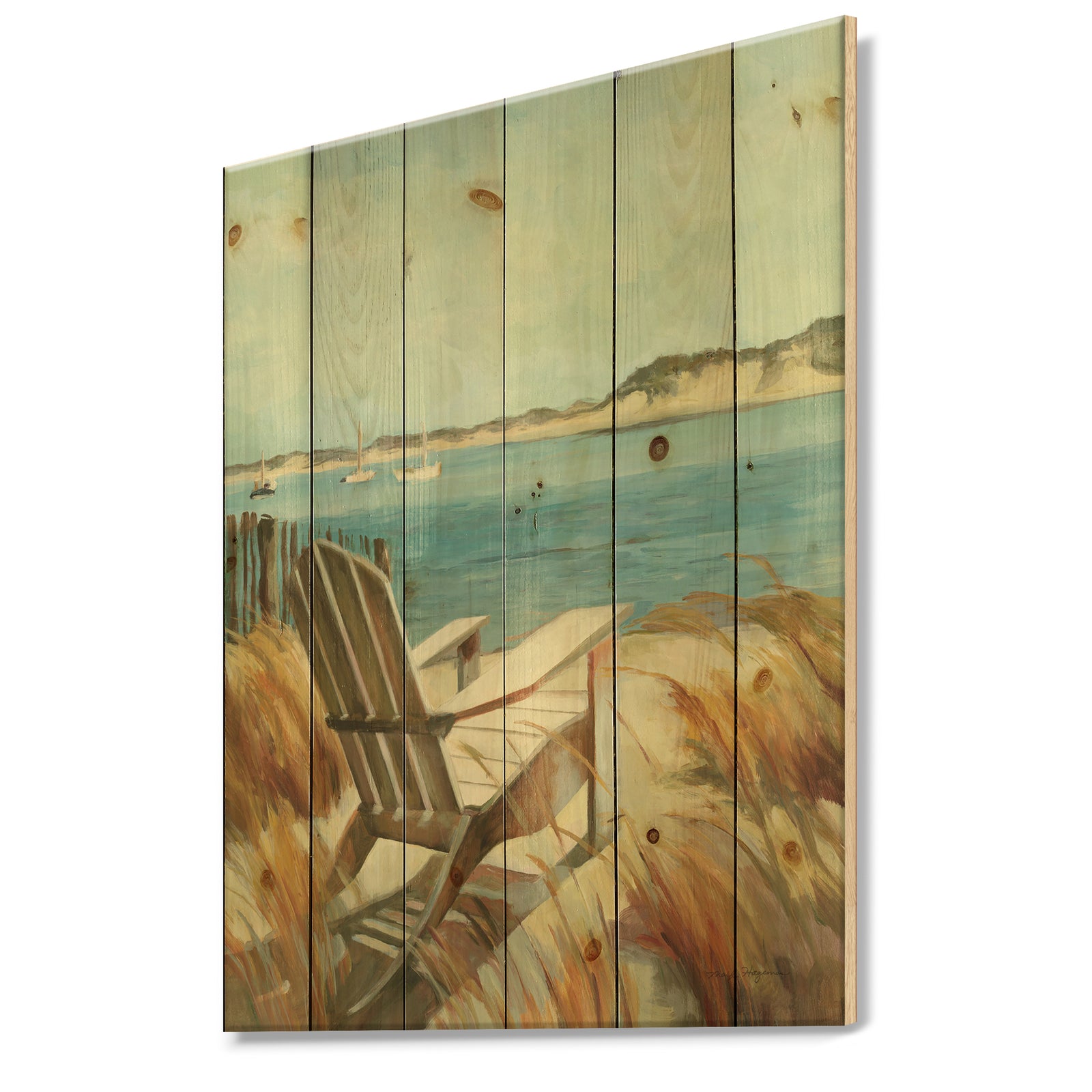 Coastal Chair Relax Beach - Nautical & Coastal Print on Natural Pine Wood