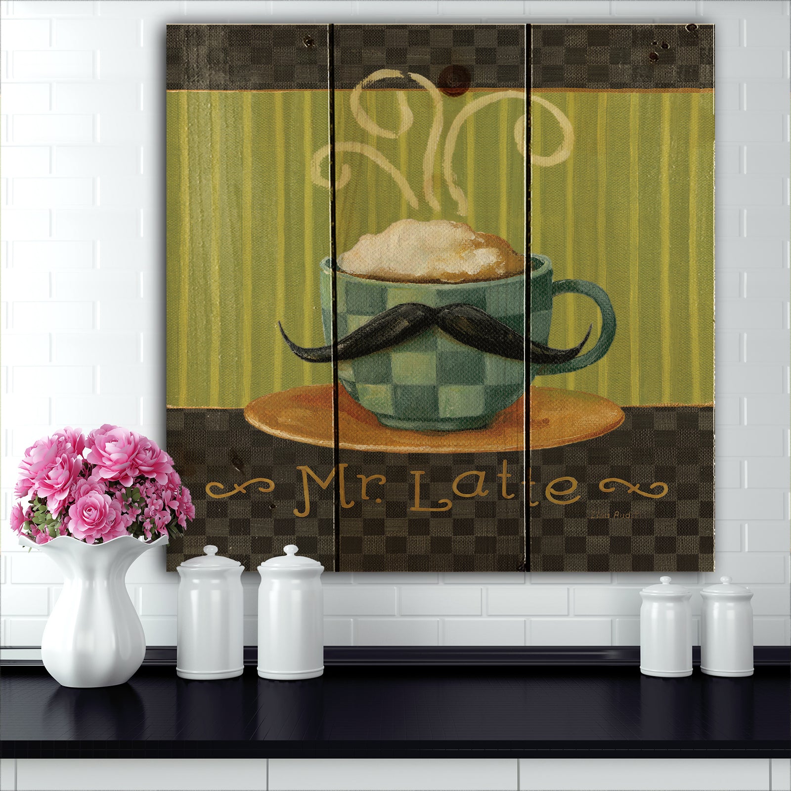 Kitchen Cafe Moustache I - Kitchen Print on Natural Pine Wood