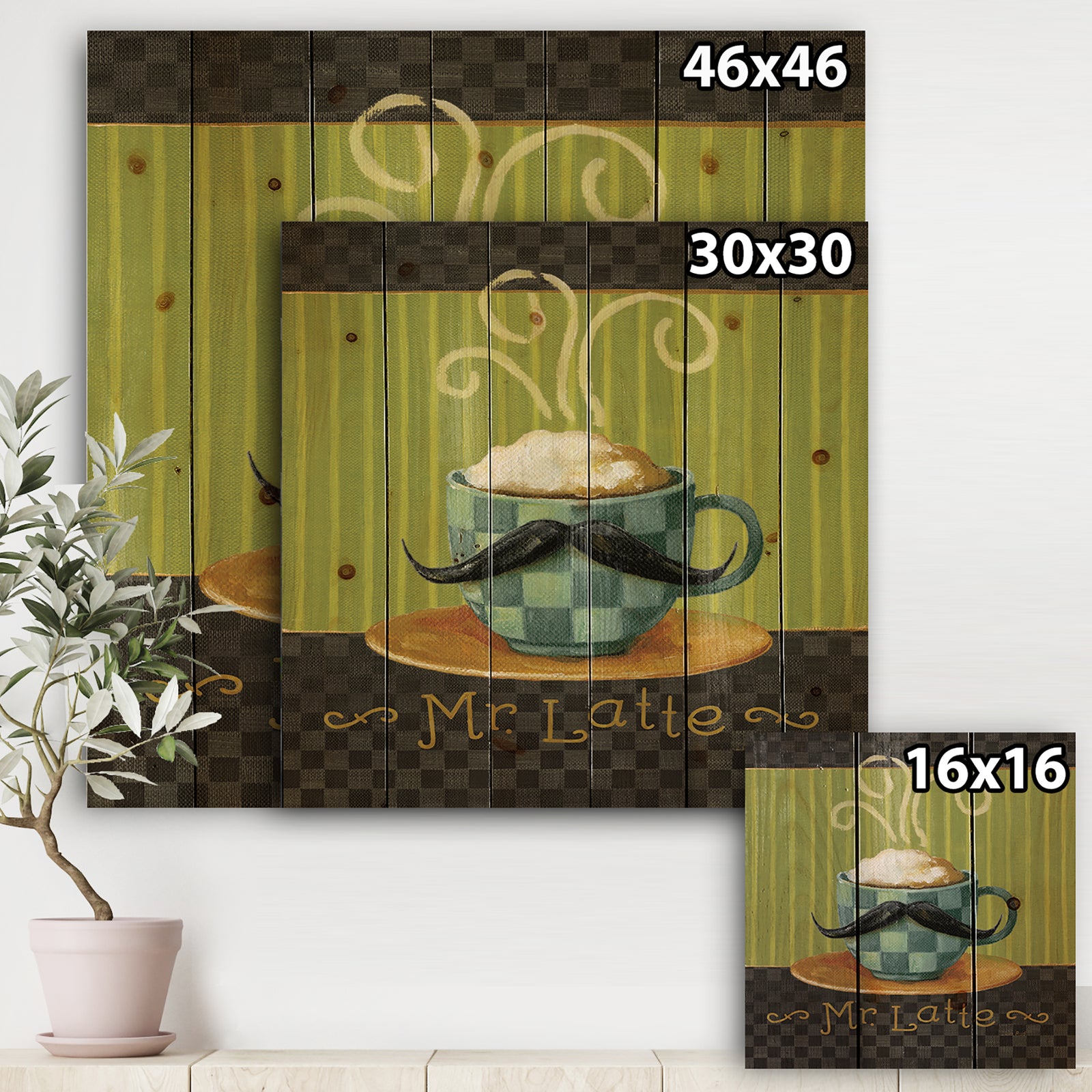 Kitchen Cafe Moustache I - Kitchen Print on Natural Pine Wood