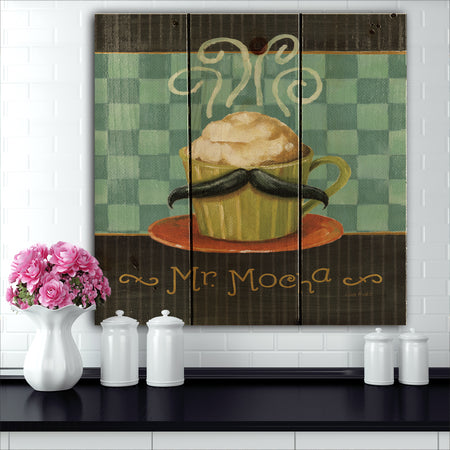 Kitchen Cafe Moustache II - Kitchen Print on Natural Pine Wood