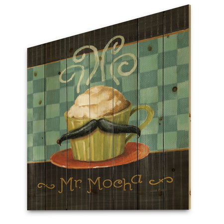 Kitchen Cafe Moustache II - Kitchen Print on Natural Pine Wood