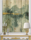 Blue Watercolor Impression with Gold - Traditional Print on Natural Pine Wood