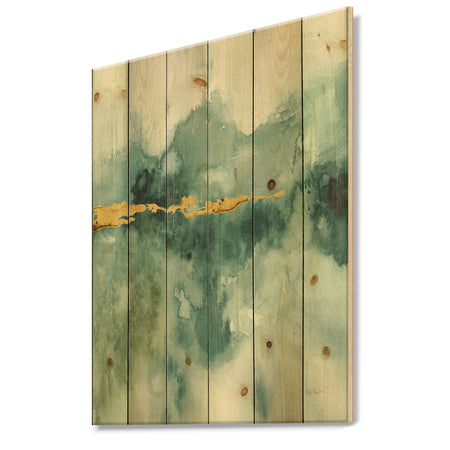 Blue Watercolor Impression with Gold - Traditional Print on Natural Pine Wood