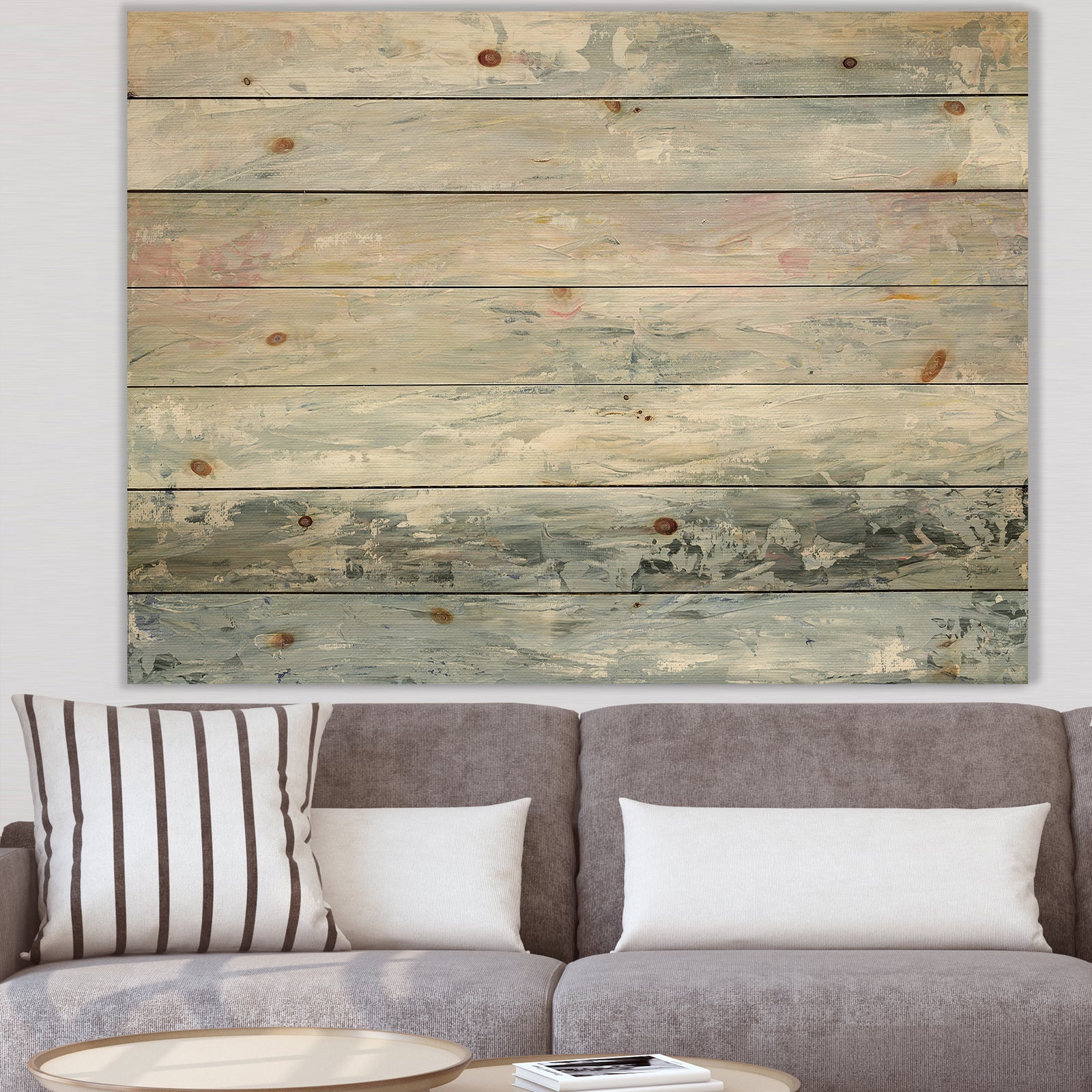 Gray Abstract Watercolor II - Contemporary Print on Natural Pine Wood