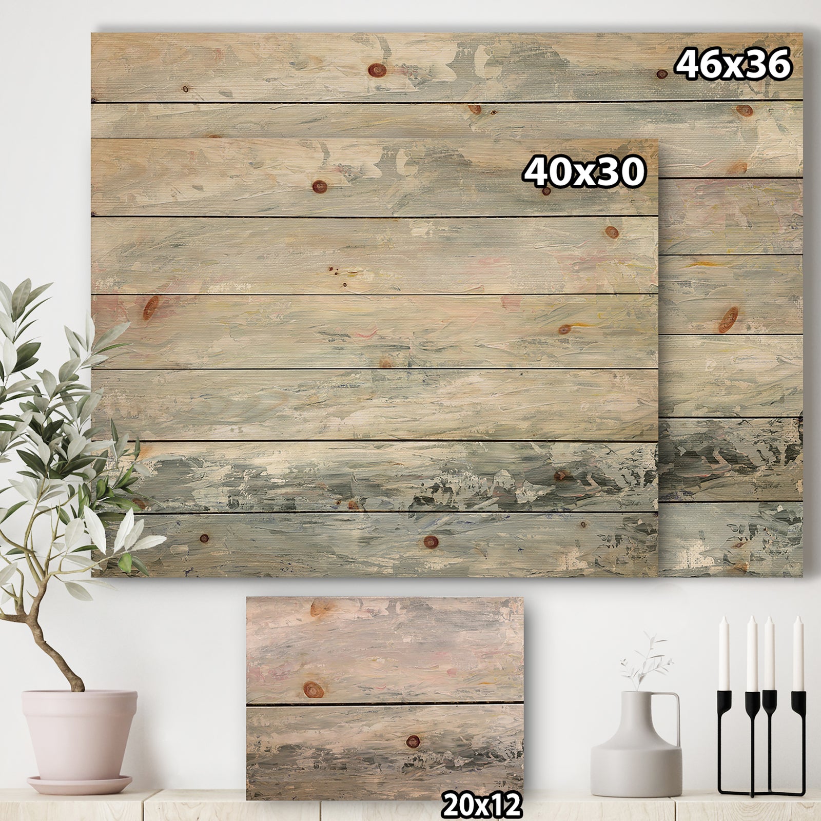 Gray Abstract Watercolor II - Contemporary Print on Natural Pine Wood