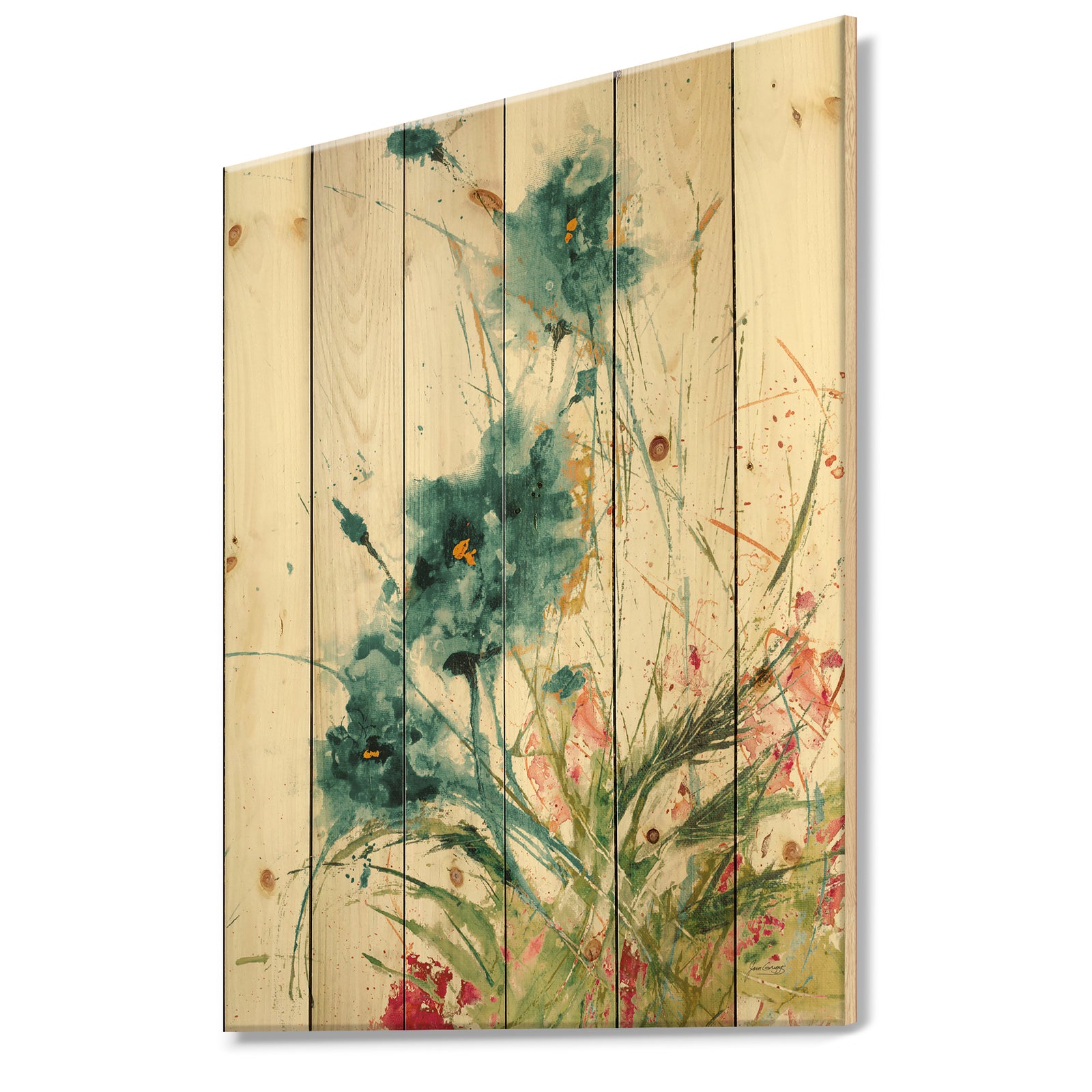 Wild Blue Abstract Farmhouse Flowers - Modern Farmhouse Print on Natural Pine Wood