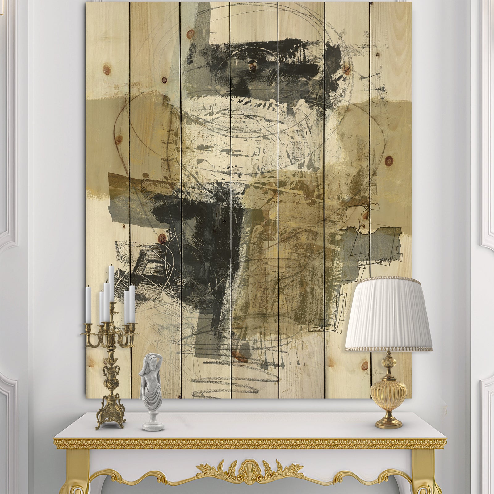 Glam Cream Dream II - Modern & Contemporary Print on Natural Pine Wood