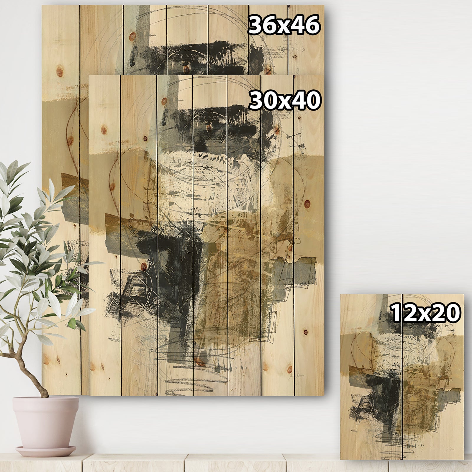 Glam Cream Dream II - Modern & Contemporary Print on Natural Pine Wood