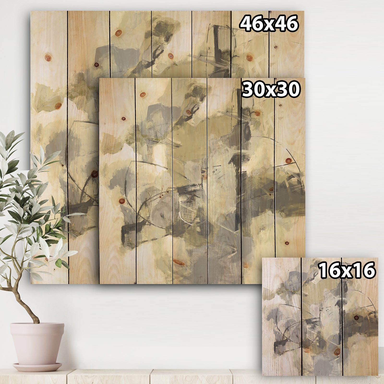 Glam Cream Dream III - Modern & Contemporary Print on Natural Pine Wood