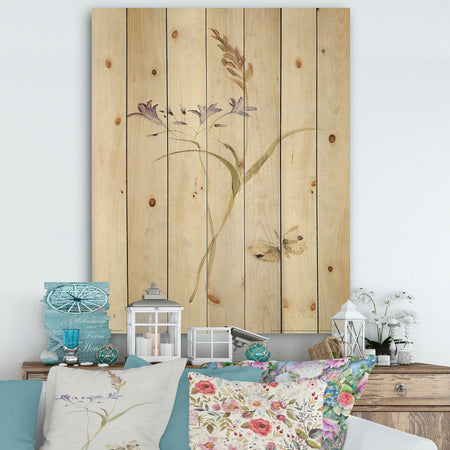 Wild Simple Wallflowers I - Farmhouse Print on Natural Pine Wood