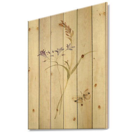 Wild Simple Wallflowers I - Farmhouse Print on Natural Pine Wood