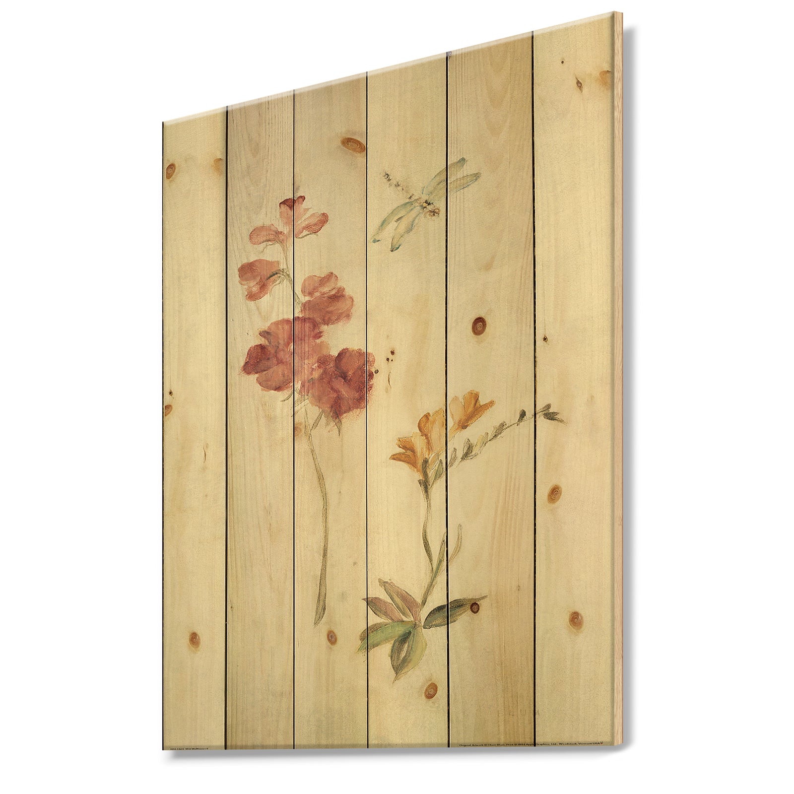 Wild Simple Wallflowers II - Farmhouse Print on Natural Pine Wood