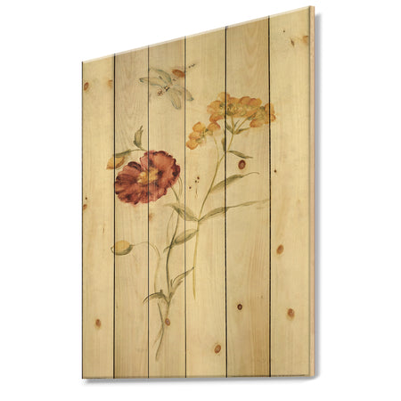 Wild Simple Wallflowers III - Farmhouse Print on Natural Pine Wood