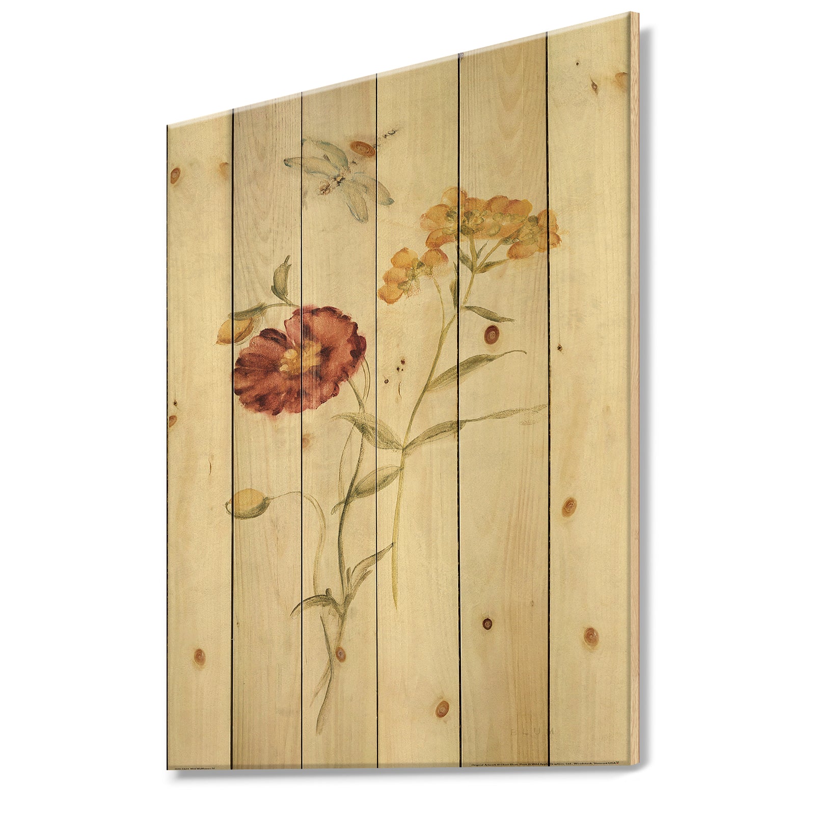 Wild Simple Wallflowers III - Farmhouse Print on Natural Pine Wood